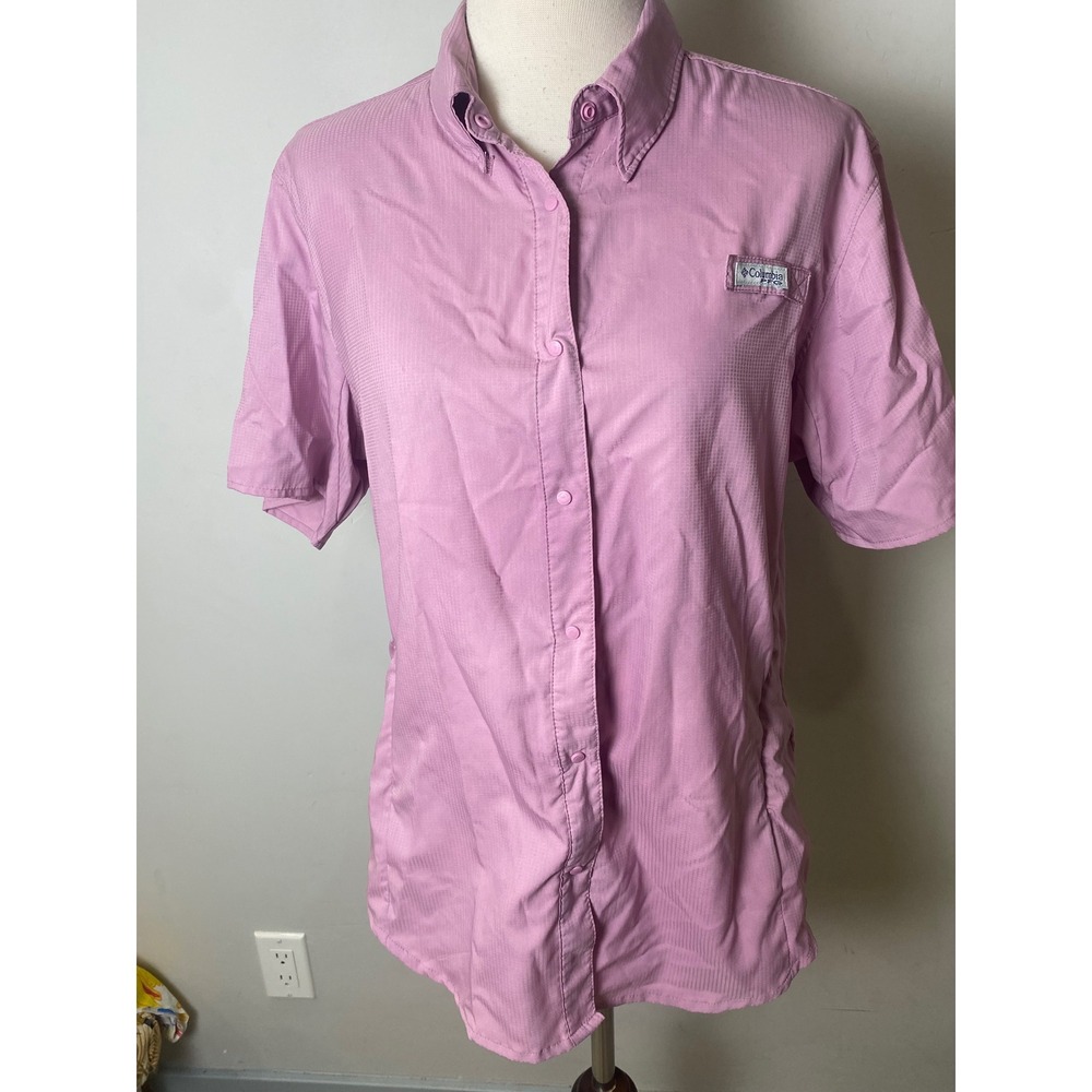 Columbia PFG Womens Short Sleeve Fishing Shirt Pink Ripstop Vented Top
